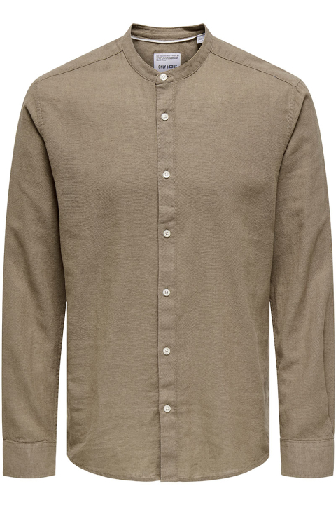 ONLY & SONS Caiden LS Linen Mao Shirt Fossil