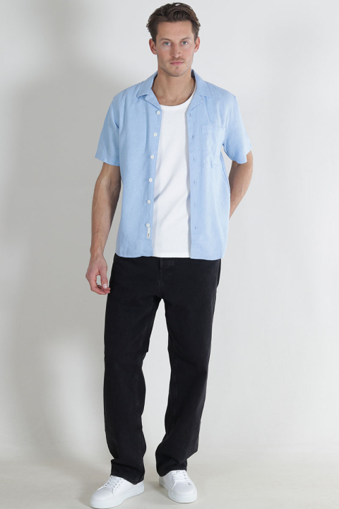 Solid Allan Cuba Linen Shirt Chambray Blue