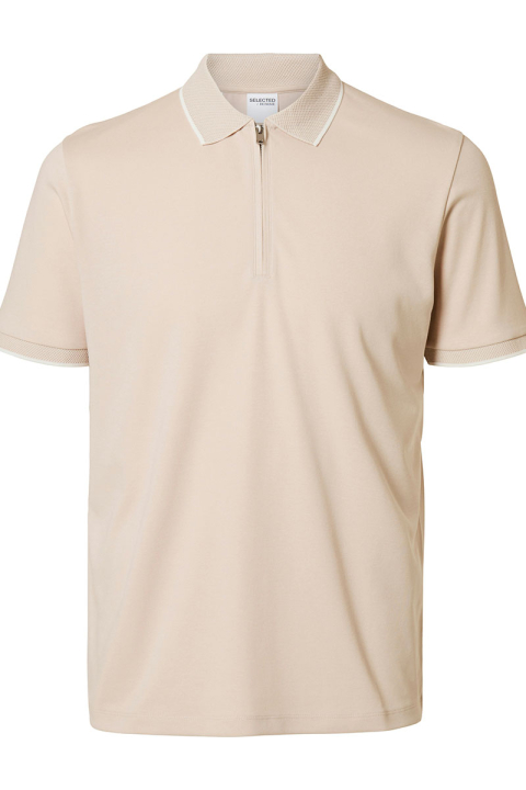 Selected Fave Zip Sport Polo SS Oatmeal