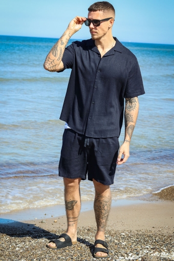 Tel Viscose Linen Shorts Dark Navy