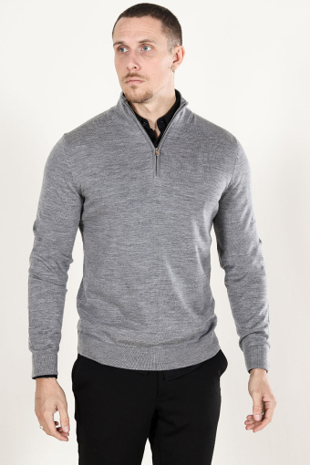 Tray LS Merino Knit Half Zip Medium Grey Melange