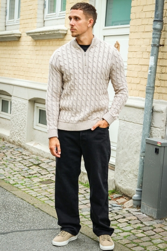 Kicker Cable Knit Half Zip Oatmeal