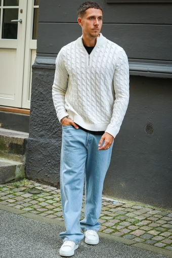 Kicker Cable Knit Half Zip Antique White