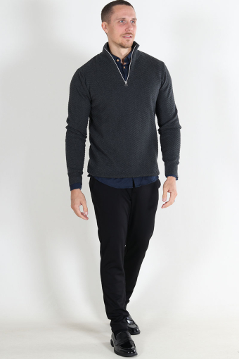 Carlo Cotton half zip knit Charcoal Mix